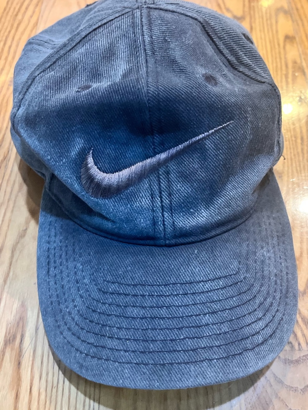 Vintage 90s nike gray Denim big swoosh strap back hat VTG